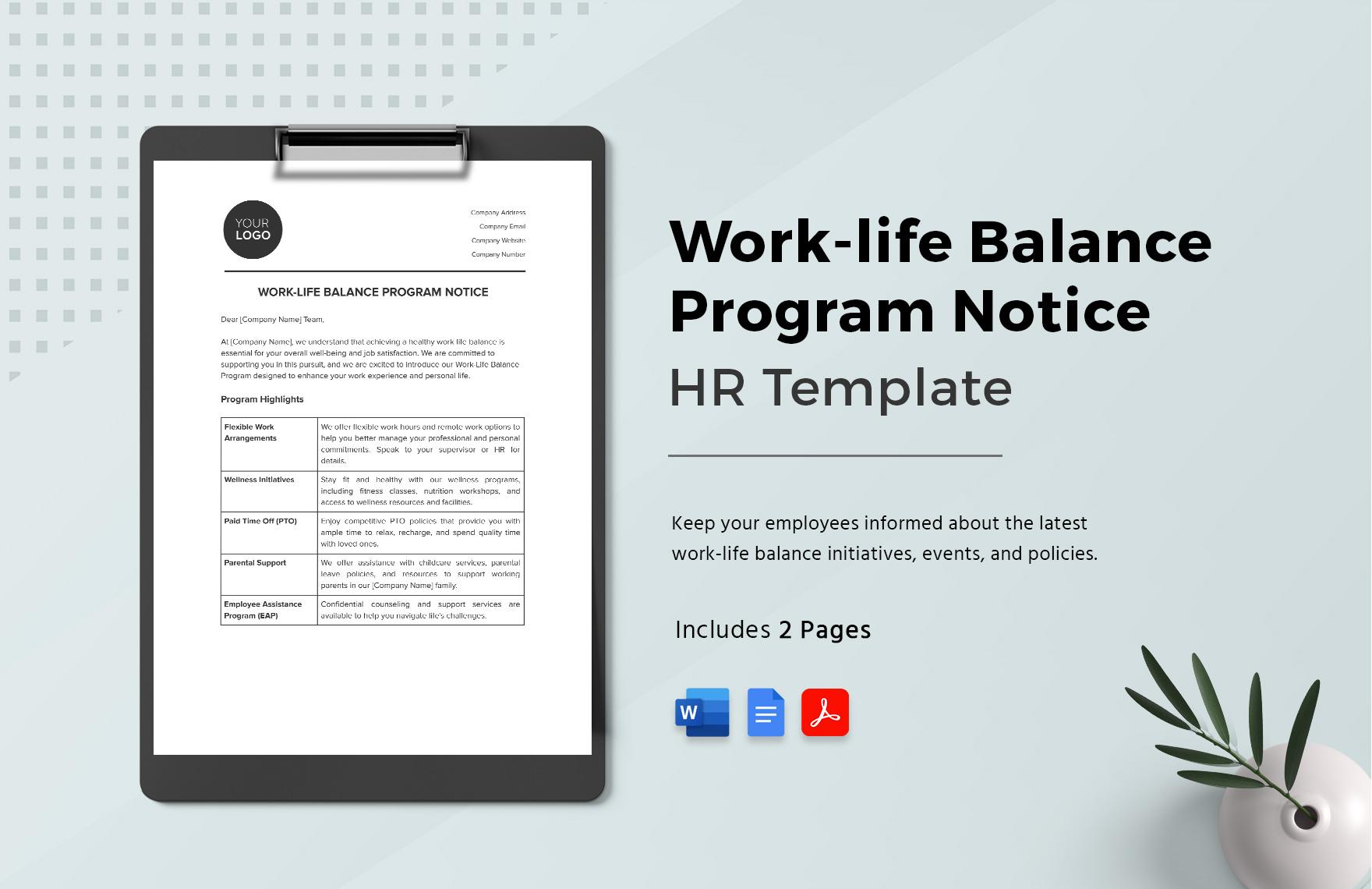 <b>Work</b>-<b>life Balance</b> Program Notice HR Template in Word, PDF, Google ...