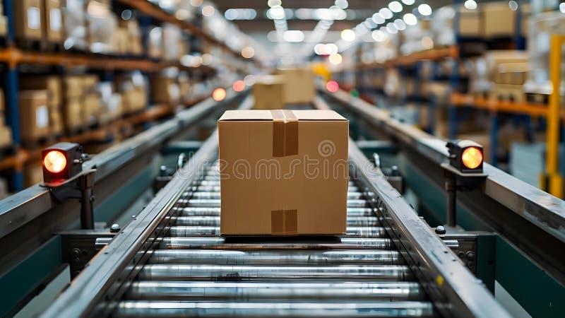 <b>Automated</b> Ecommerce <b>Delivery Process</b>: Boxes on Conveyor Belt in ...